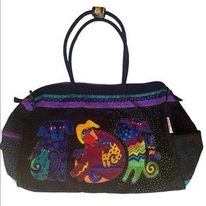 Vintage Laurel Burch Large Duffle Bag Doggie’s Hand Tote Black